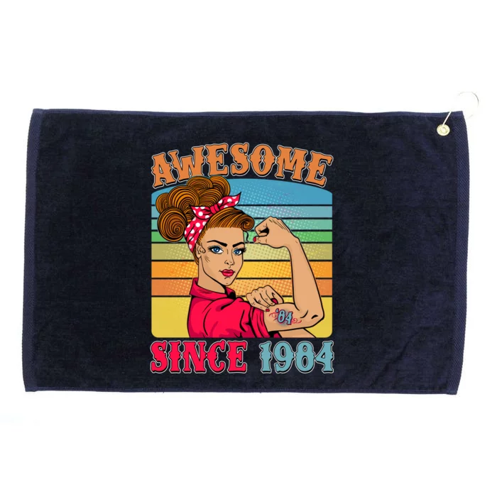 Awesome Since 1984 40th Birthday Messy Bun Rosie The Riveter Grommeted Golf Towel