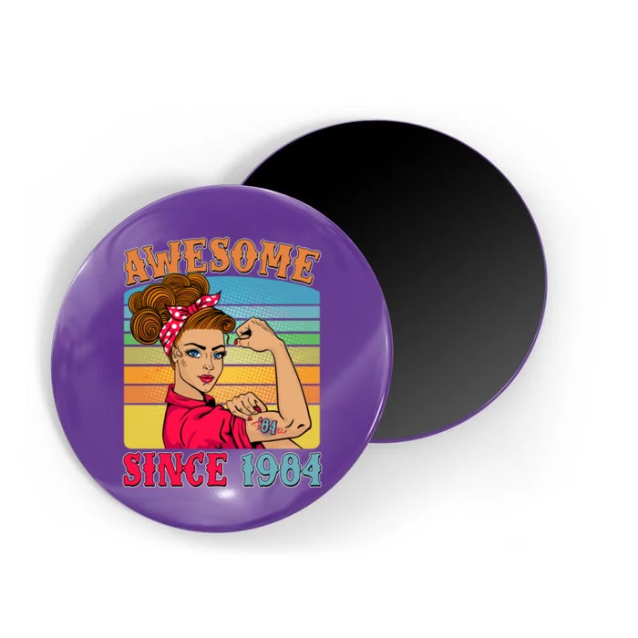 Awesome Since 1984 40th Birthday Messy Bun Rosie The Riveter Magnet