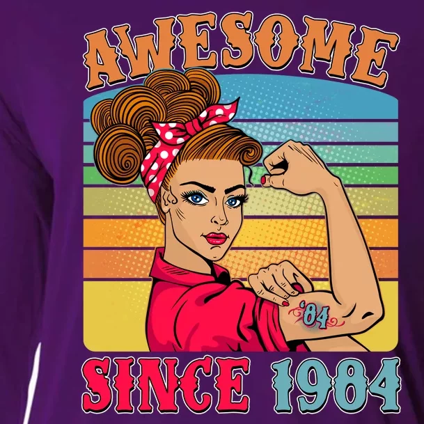 Awesome Since 1984 40th Birthday Messy Bun Rosie The Riveter Cooling Performance Long Sleeve Crew