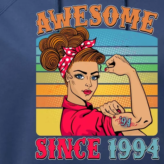 Awesome Since 1994 30th Birthday Messy Bun Rosie The Riveter Performance Fleece Hoodie