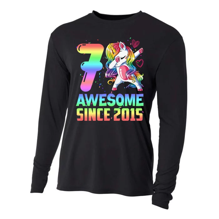 Awesome Since 2015 Unicorn 7th Birthday 7 Years Old Cooling Performance Long Sleeve Crew