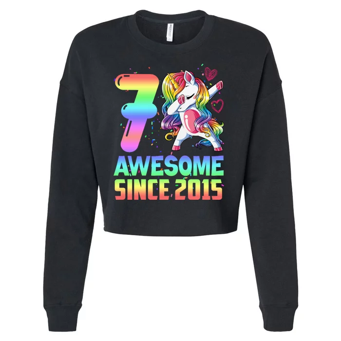 Awesome Since 2015 Unicorn 7th Birthday 7 Years Old Cropped Pullover Crew