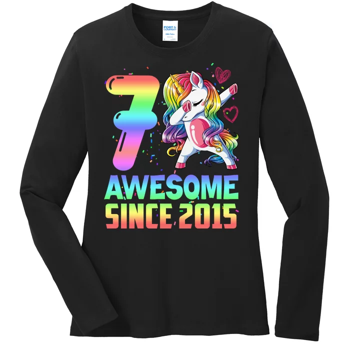 Awesome Since 2015 Unicorn 7th Birthday 7 Years Old Ladies Long Sleeve Shirt