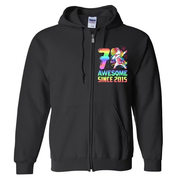 Awesome Since 2015 Unicorn 7th Birthday 7 Years Old Full Zip Hoodie