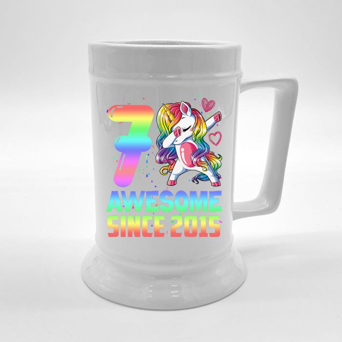 Awesome Since 2015 Unicorn 7th Birthday 7 Years Old Front & Back Beer Stein