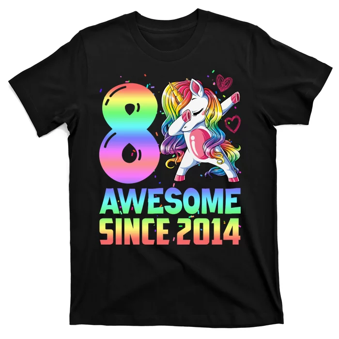 Awesome Since 2014 Unicorn 8th Birthday 8 Years Old T-Shirt