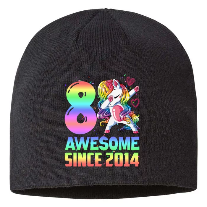 Awesome Since 2014 Unicorn 8th Birthday 8 Years Old 8 1/2in Sustainable Knit Beanie