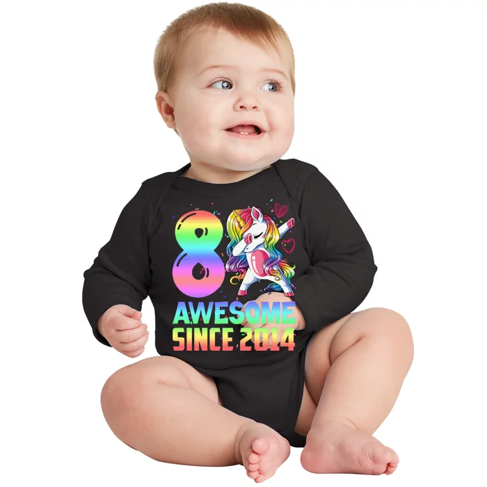 Awesome Since 2014 Unicorn 8th Birthday 8 Years Old Baby Long Sleeve Bodysuit