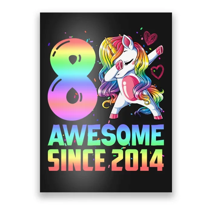 Awesome Since 2014 Unicorn 8th Birthday 8 Years Old Poster