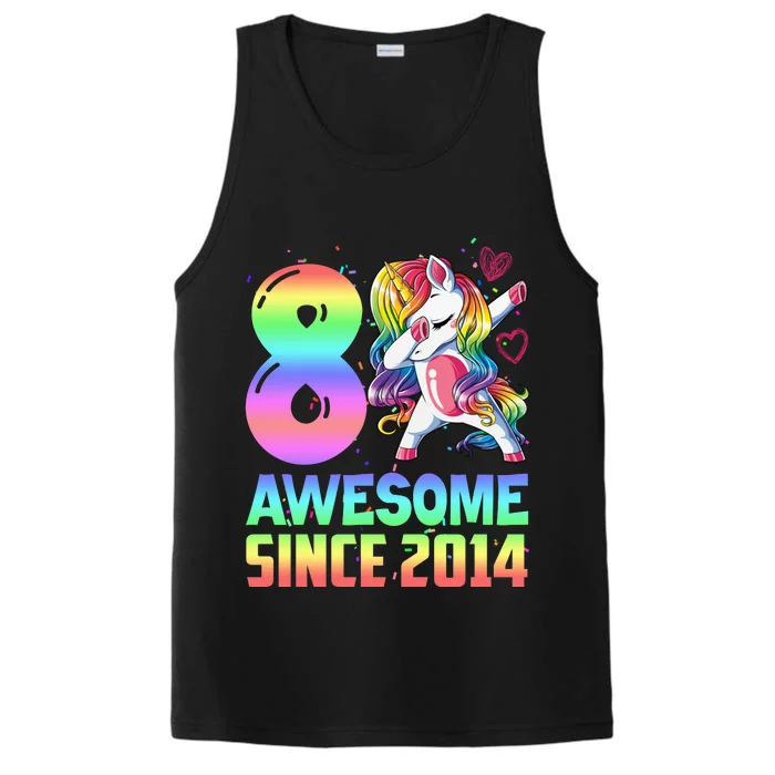 Awesome Since 2014 Unicorn 8th Birthday 8 Years Old Performance Tank