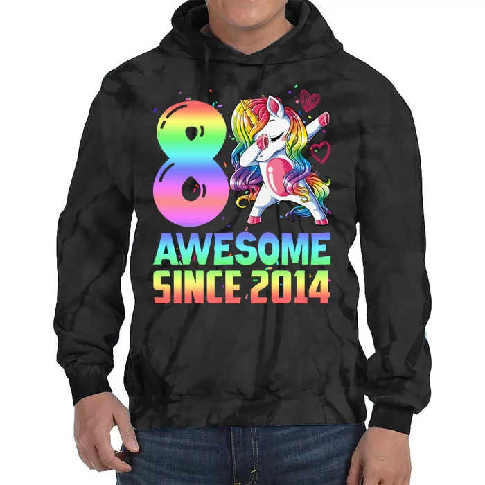 Awesome Since 2014 Unicorn 8th Birthday 8 Years Old Tie Dye Hoodie