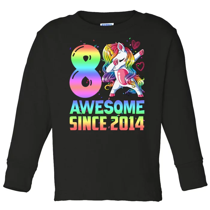 Awesome Since 2014 Unicorn 8th Birthday 8 Years Old Toddler Long Sleeve Shirt