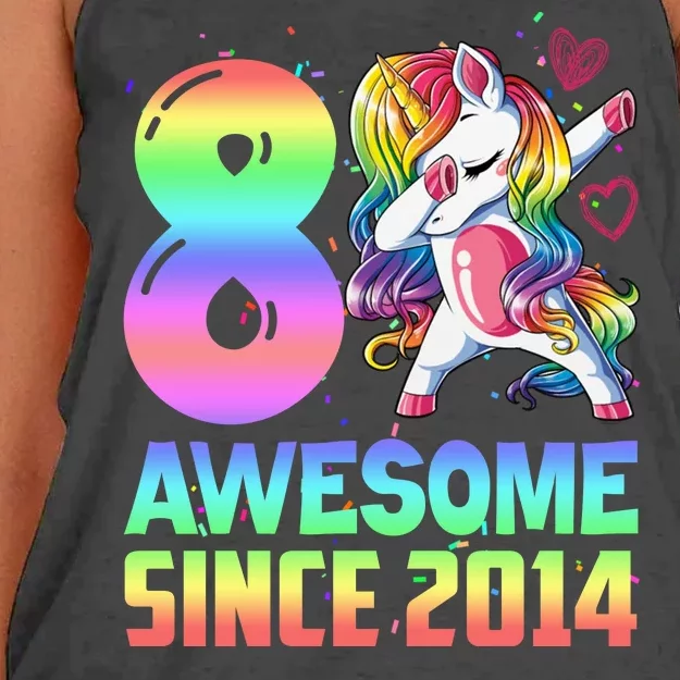 Awesome Since 2014 Unicorn 8th Birthday 8 Years Old Women's Knotted Racerback Tank