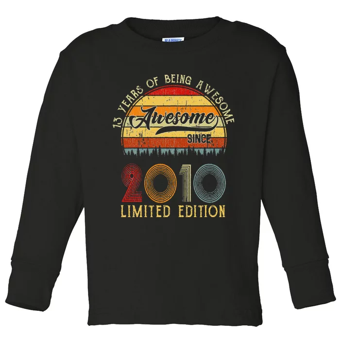 Awesome Since 2010 13 Years Old Vintage Birthday Party Toddler Long Sleeve Shirt