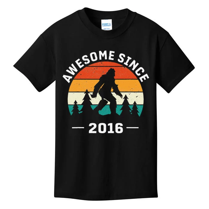 Awesome Since 2016 Vintage Bigfoot 7 Years Old Sasquatch Kids T-Shirt