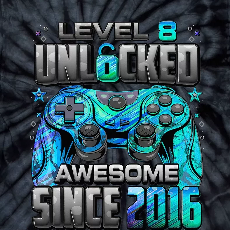 Awesome Since 2016 8th Birthday Gaming Tie-Dye T-Shirt