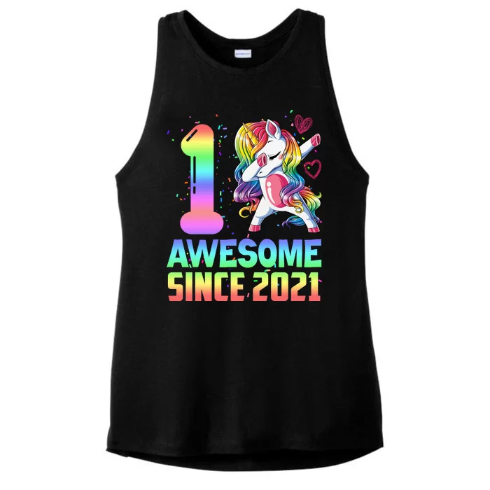 Awesome Since 2021 Unicorn 1st Birthday One Years Old Ladies Tri-Blend Wicking Tank