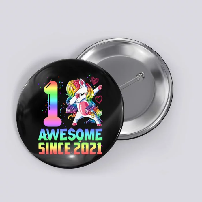 Awesome Since 2021 Unicorn 1st Birthday One Years Old Button