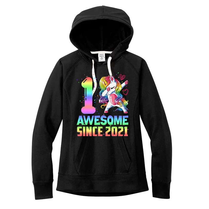 Awesome Since 2021 Unicorn 1st Birthday One Years Old Women's Fleece Hoodie