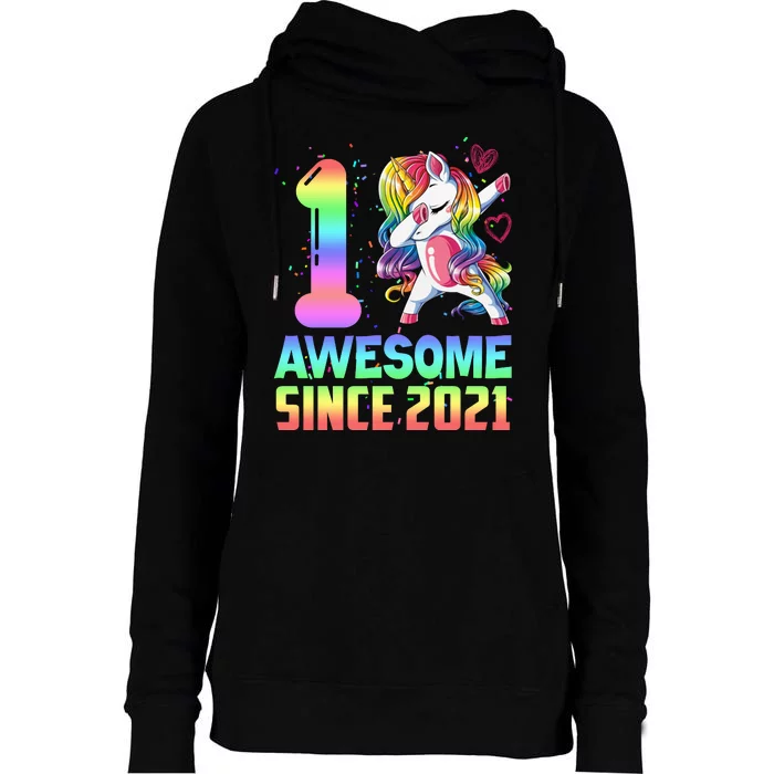 Awesome Since 2021 Unicorn 1st Birthday One Years Old Womens Funnel Neck Pullover Hood