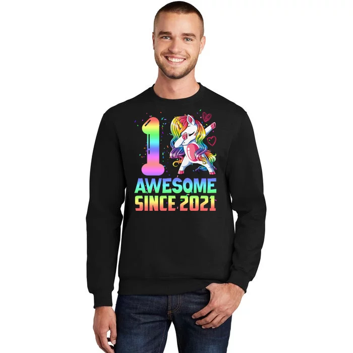 Awesome Since 2021 Unicorn 1st Birthday One Years Old Tall Sweatshirt