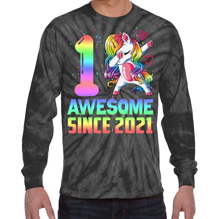 Awesome Since 2021 Unicorn 1st Birthday One Years Old Tie-Dye Long Sleeve Shirt