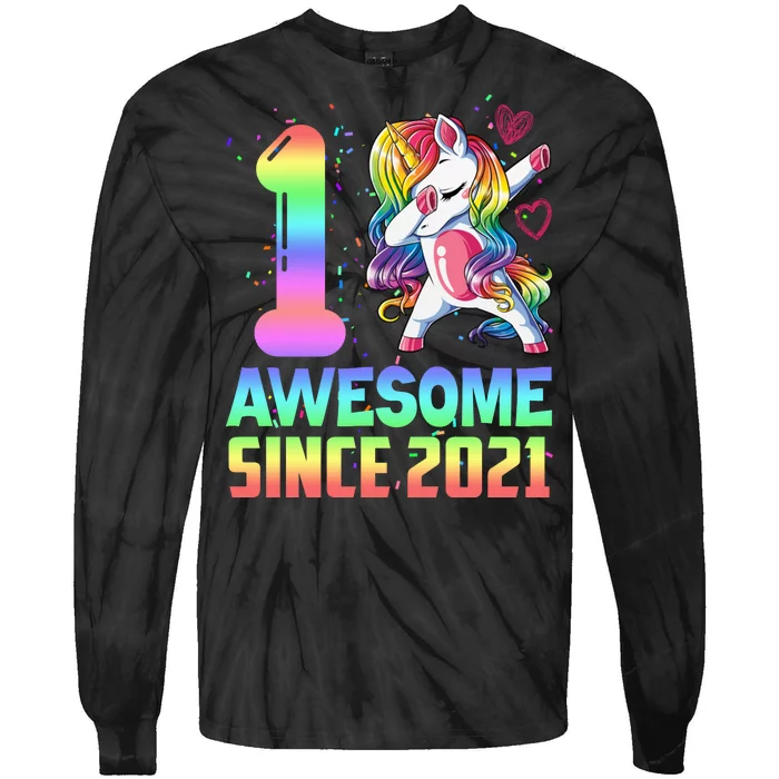 Awesome Since 2021 Unicorn 1st Birthday One Years Old Tie-Dye Long Sleeve Shirt