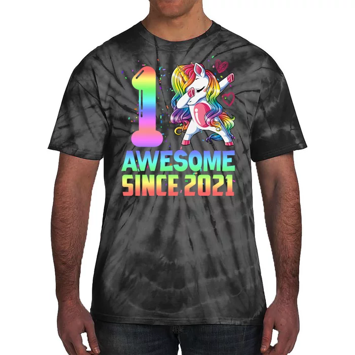 Awesome Since 2021 Unicorn 1st Birthday One Years Old Tie-Dye T-Shirt