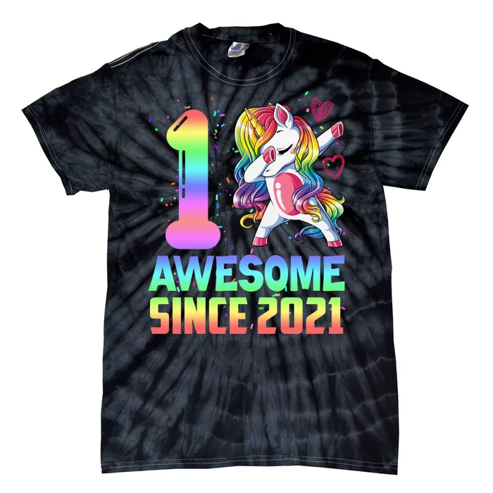 Awesome Since 2021 Unicorn 1st Birthday One Years Old Tie-Dye T-Shirt