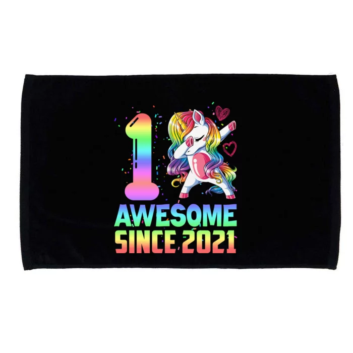 Awesome Since 2021 Unicorn 1st Birthday One Years Old Microfiber Hand Towel