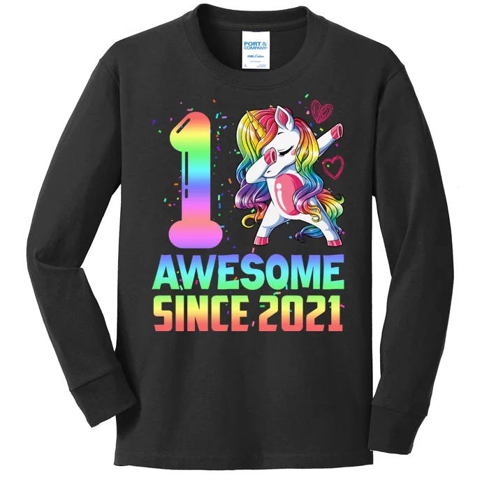 Awesome Since 2021 Unicorn 1st Birthday One Years Old Kids Long Sleeve Shirt