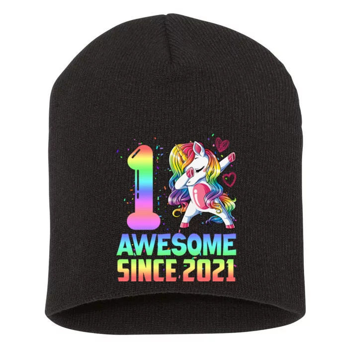 Awesome Since 2021 Unicorn 1st Birthday One Years Old Short Acrylic Beanie