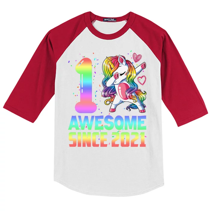 Awesome Since 2021 Unicorn 1st Birthday One Years Old Kids Colorblock Raglan Jersey