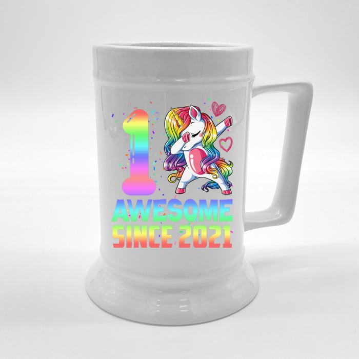 Awesome Since 2021 Unicorn 1st Birthday One Years Old Front & Back Beer Stein