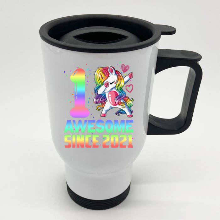 Awesome Since 2021 Unicorn 1st Birthday One Years Old Front & Back Stainless Steel Travel Mug