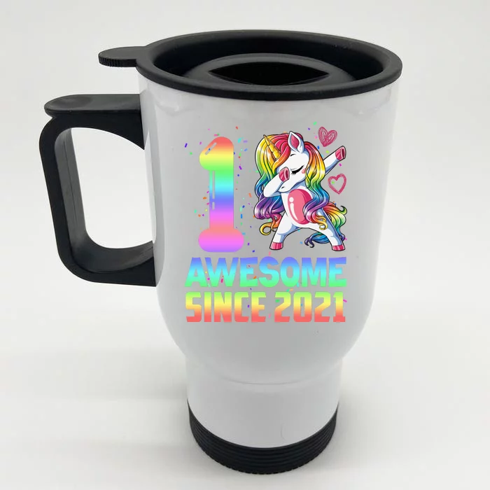 Awesome Since 2021 Unicorn 1st Birthday One Years Old Front & Back Stainless Steel Travel Mug