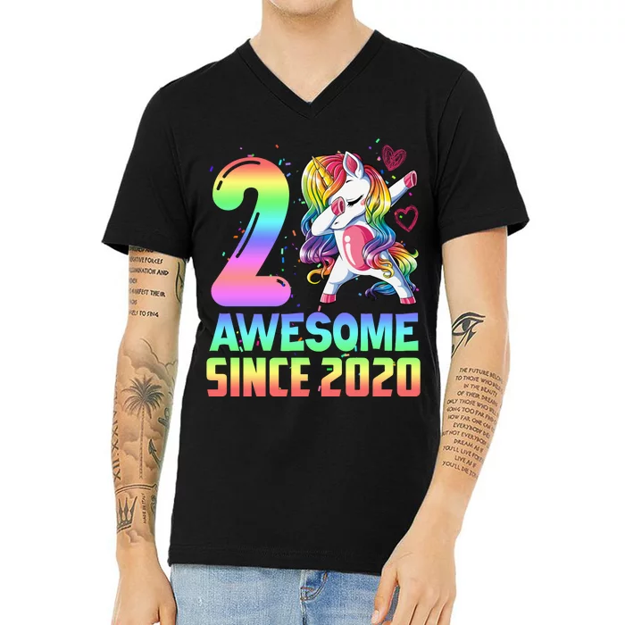 Awesome Since 2020 Unicorn 2nd Birthday 2 Years Old V-Neck T-Shirt