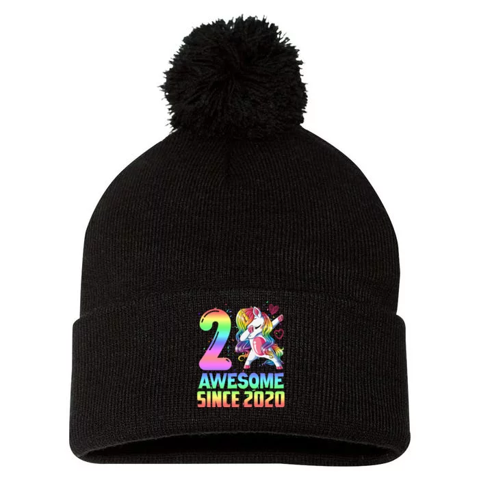 Awesome Since 2020 Unicorn 2nd Birthday 2 Years Old Pom Pom 12in Knit Beanie