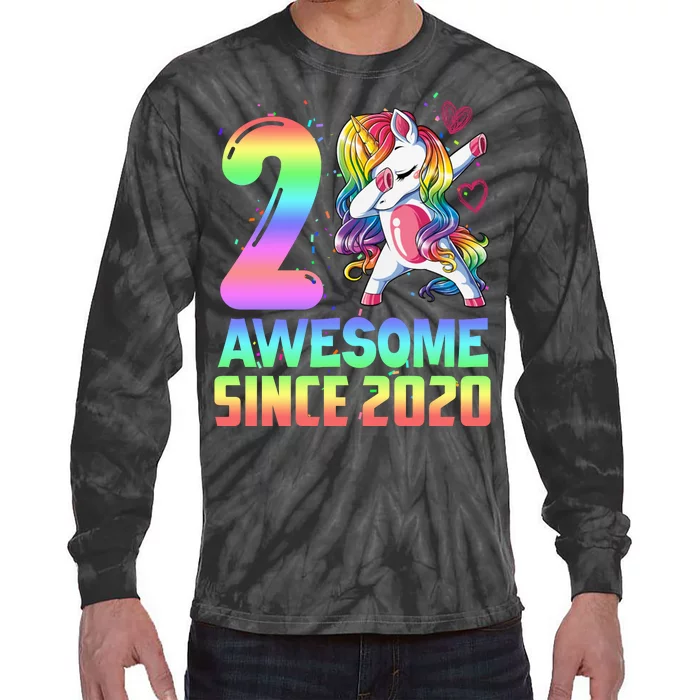 Awesome Since 2020 Unicorn 2nd Birthday 2 Years Old Tie-Dye Long Sleeve Shirt