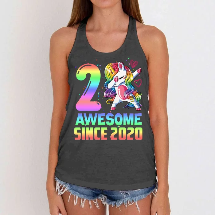 Awesome Since 2020 Unicorn 2nd Birthday 2 Years Old Women's Knotted Racerback Tank