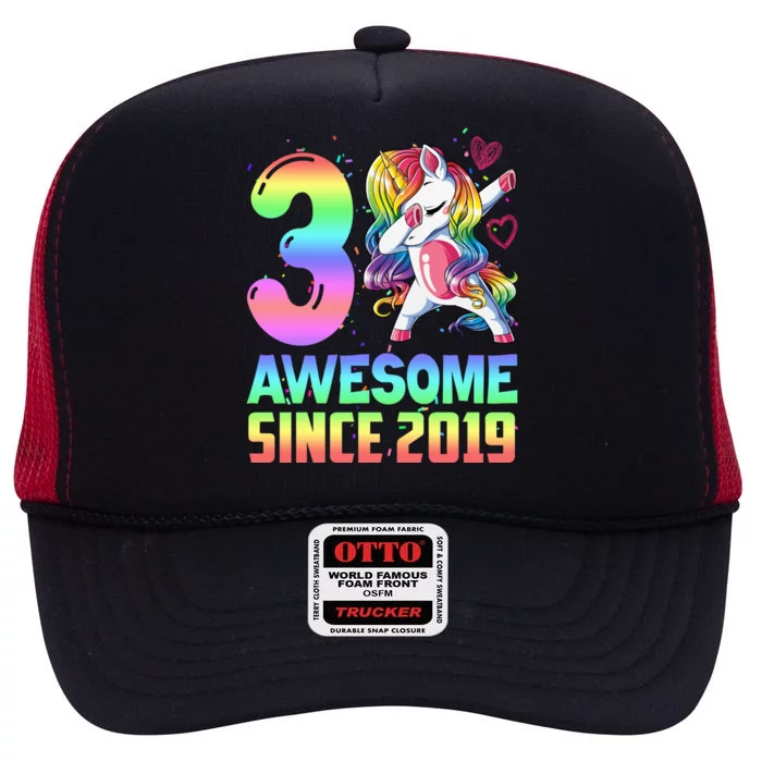 Awesome Since 2019 Unicorn 3rd Birthday 3 Years Old High Crown Mesh Trucker Hat