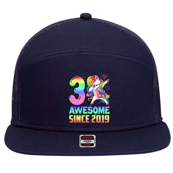 Awesome Since 2019 Unicorn 3rd Birthday 3 Years Old 7 Panel Mesh Trucker Snapback Hat