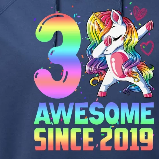 Awesome Since 2019 Unicorn 3rd Birthday 3 Years Old Performance Fleece Hoodie