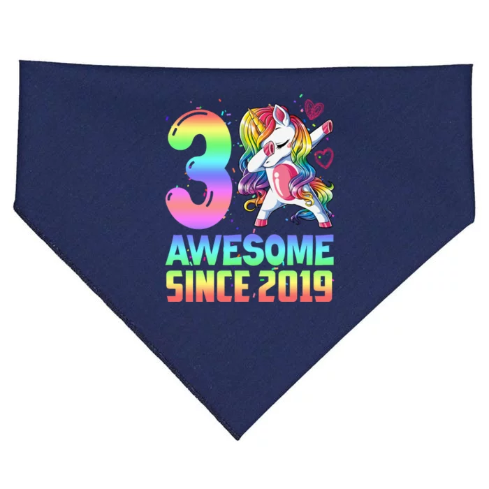 Awesome Since 2019 Unicorn 3rd Birthday 3 Years Old USA-Made Doggie Bandana