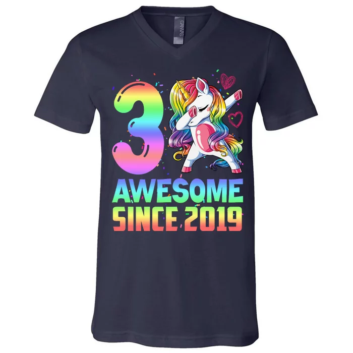 Awesome Since 2019 Unicorn 3rd Birthday 3 Years Old V-Neck T-Shirt