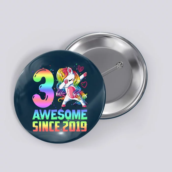 Awesome Since 2019 Unicorn 3rd Birthday 3 Years Old Button