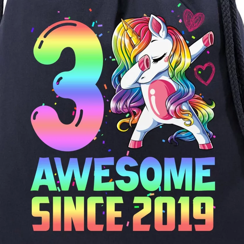 Awesome Since 2019 Unicorn 3rd Birthday 3 Years Old Drawstring Bag