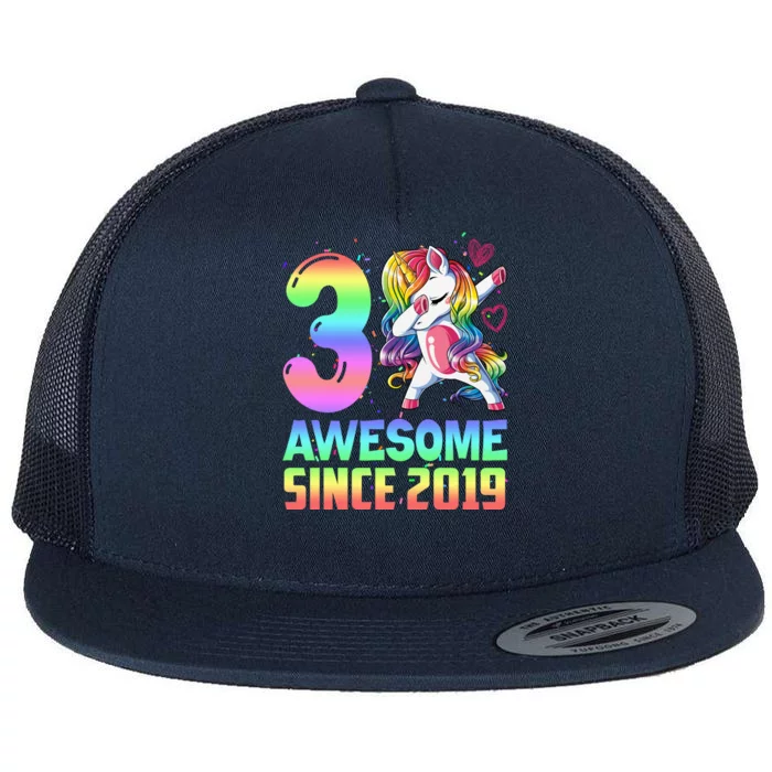 Awesome Since 2019 Unicorn 3rd Birthday 3 Years Old Flat Bill Trucker Hat