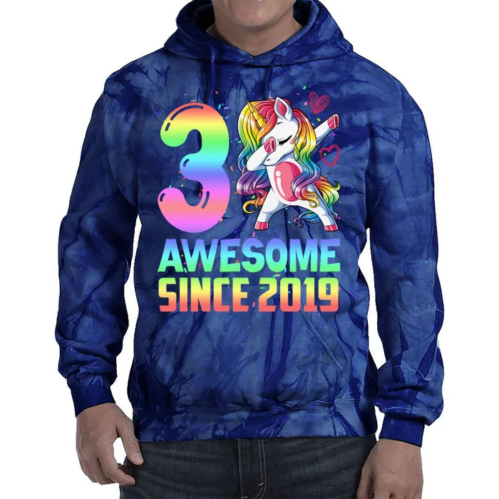 Awesome Since 2019 Unicorn 3rd Birthday 3 Years Old Tie Dye Hoodie