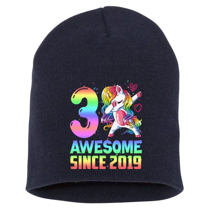 Awesome Since 2019 Unicorn 3rd Birthday 3 Years Old Short Acrylic Beanie